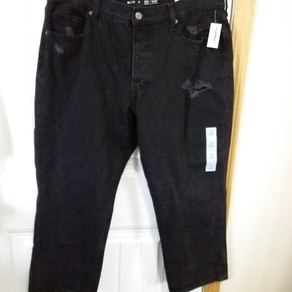 Old Navy Women’s Black Distressed Straight Leg Jeans – Size 16 – NWT - Picture 1 of 11